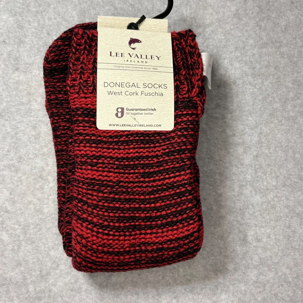 Lee Valley Ireland Donegal Fleece Lined Socks West Cork Fuchsia Red Black Large